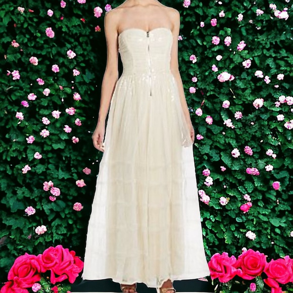 NWT Betsey Johnson Lined Zip Front Ruched Sequin Wedding Formal Prom Dress Sz 14 - Picture 2 of 16